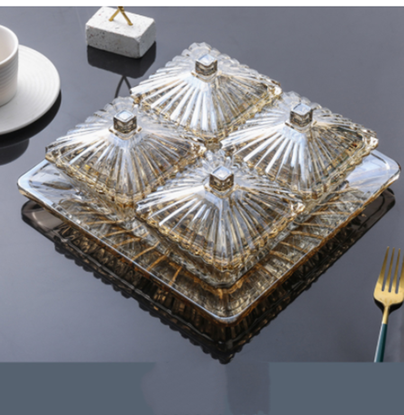 Luxe Glass Divided Dish with Lid & Tray