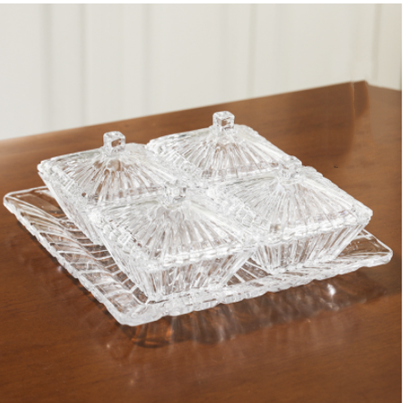 Luxe Glass Divided Dish with Lid & Tray